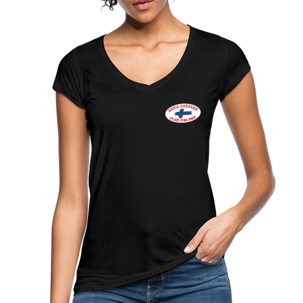 Naisten vintage t-paita Adria Club Finland-logopainatuksilla - musta