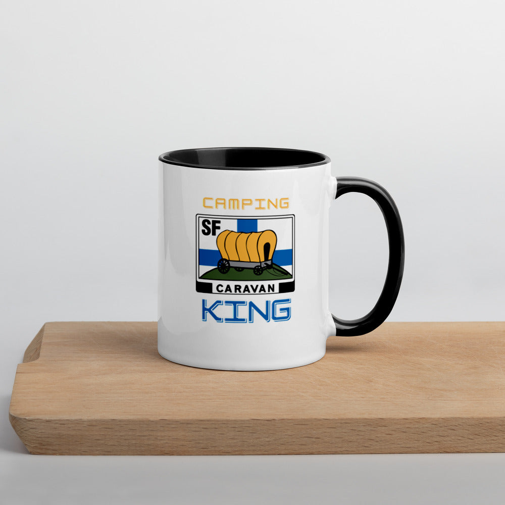 Kahvi- tai teekuppi "Camping King" SF-Caravan logolla, sisältä värillinen