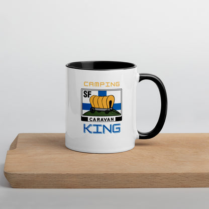 Kahvi- tai teekuppi "Camping King" SF-Caravan logolla, sisältä värillinen