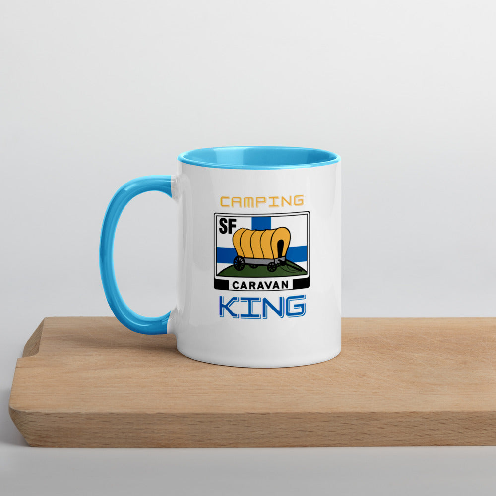 Kahvi- tai teekuppi "Camping King" SF-Caravan logolla, sisältä värillinen