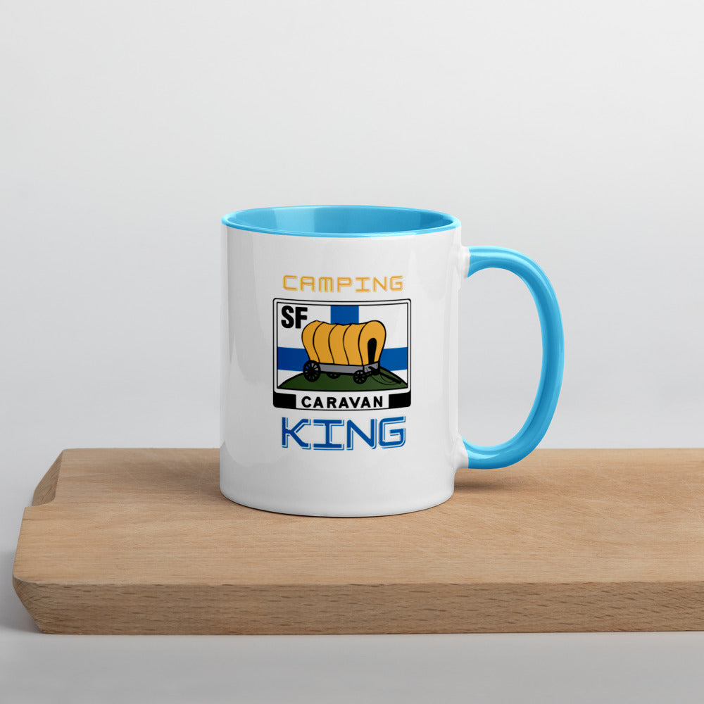 Kahvi- tai teekuppi "Camping King" SF-Caravan logolla, sisältä värillinen