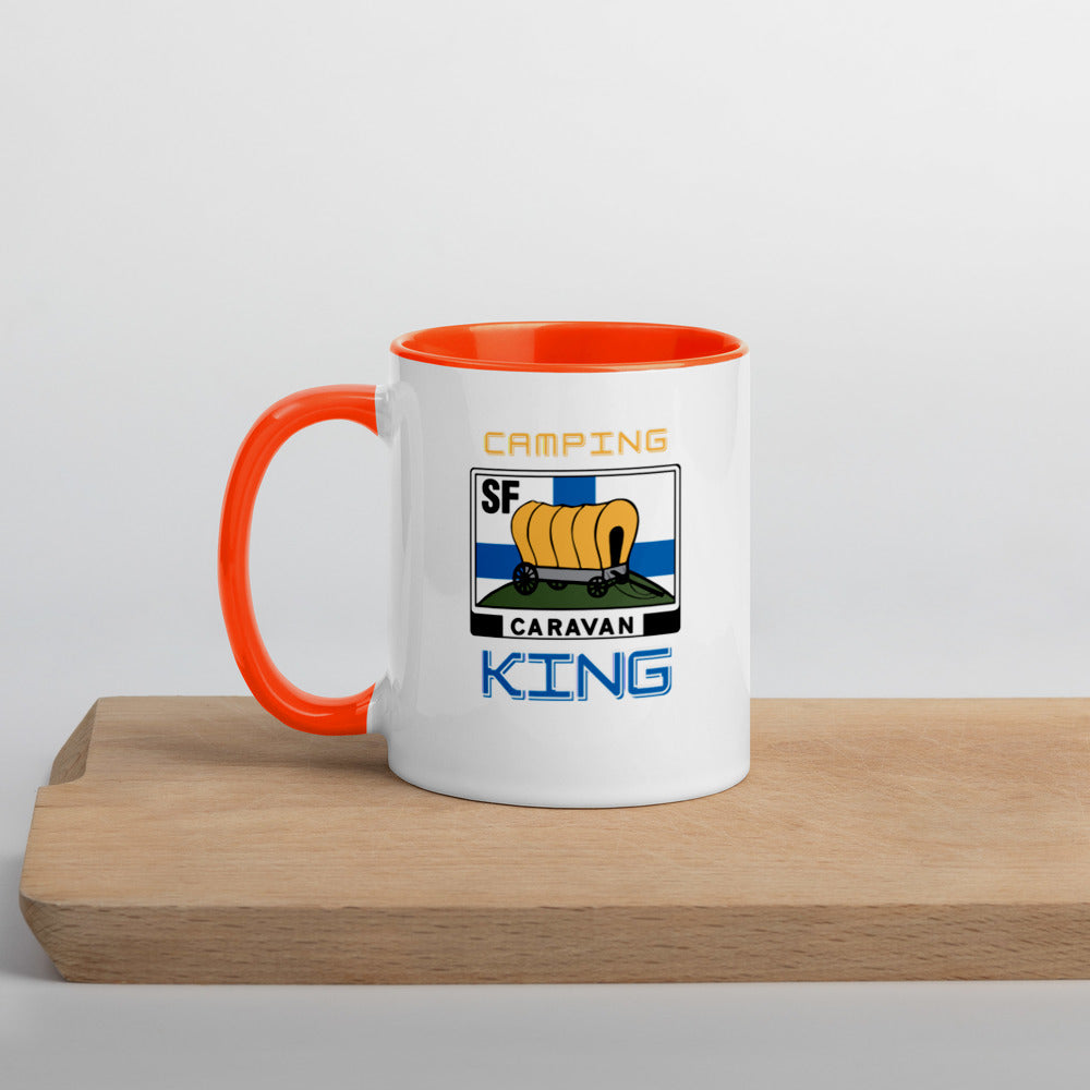Kahvi- tai teekuppi "Camping King" SF-Caravan logolla, sisältä värillinen