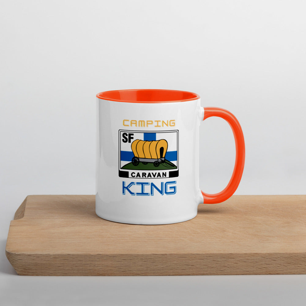 Kahvi- tai teekuppi "Camping King" SF-Caravan logolla, sisältä värillinen