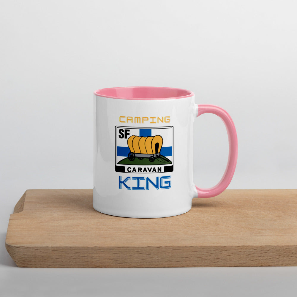 Kahvi- tai teekuppi "Camping King" SF-Caravan logolla, sisältä värillinen