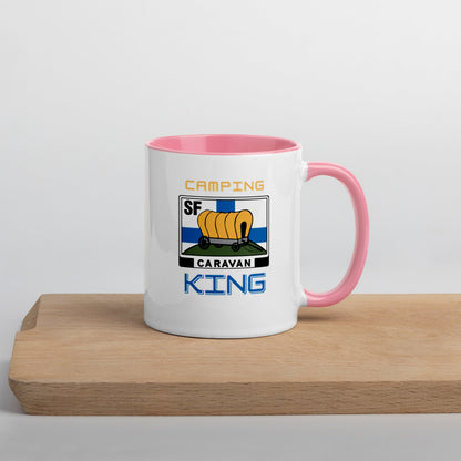 Kahvi- tai teekuppi "Camping King" SF-Caravan logolla, sisältä värillinen
