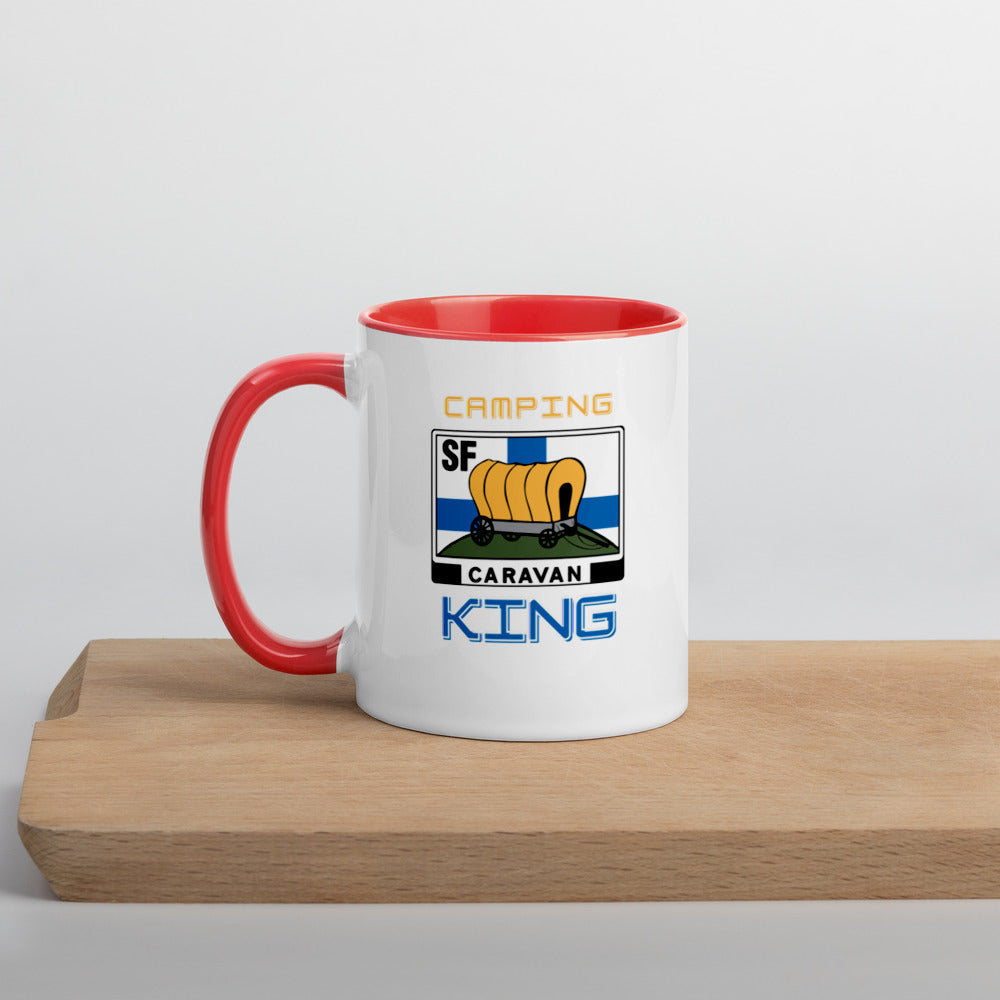 Kahvi- tai teekuppi "Camping King" SF-Caravan logolla, sisältä värillinen