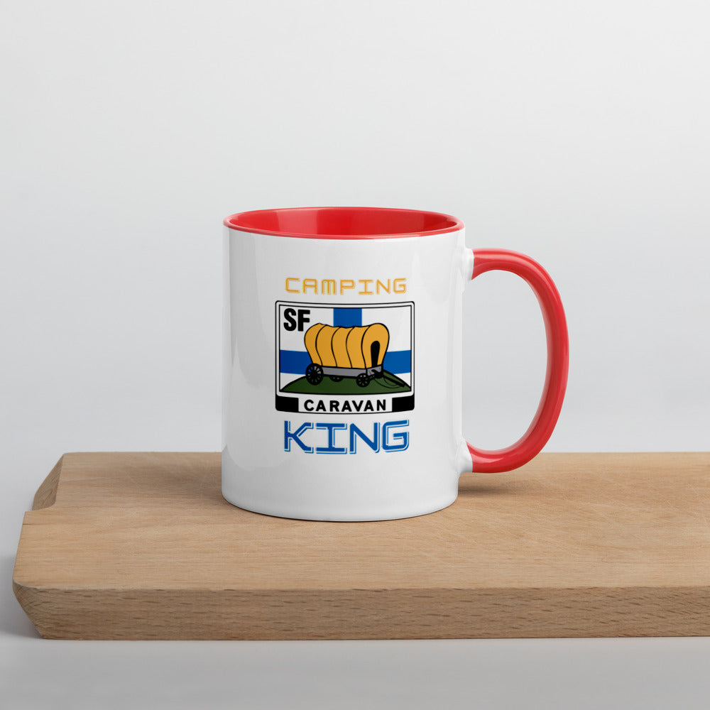 Kahvi- tai teekuppi "Camping King" SF-Caravan logolla, sisältä värillinen