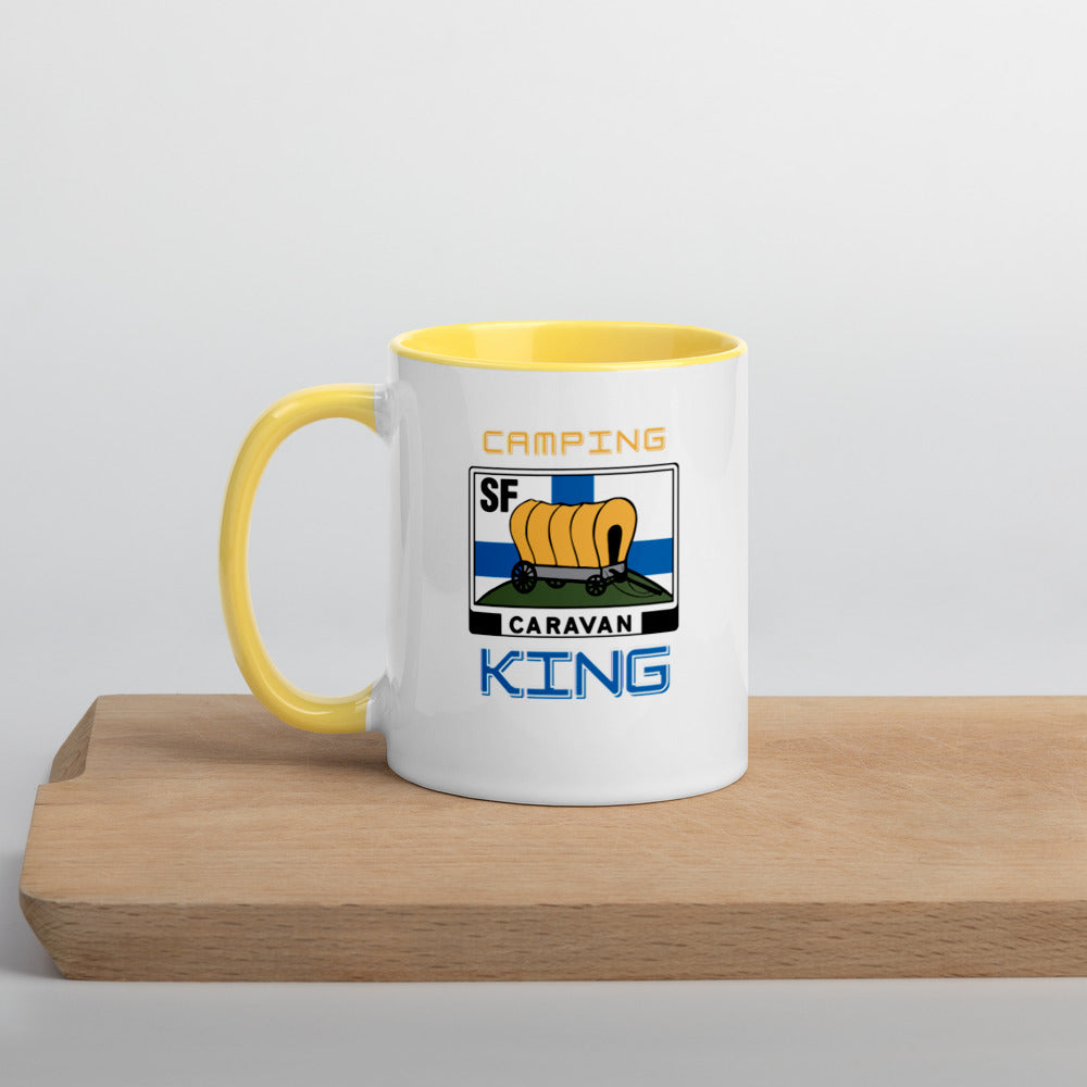 Kahvi- tai teekuppi "Camping King" SF-Caravan logolla, sisältä värillinen