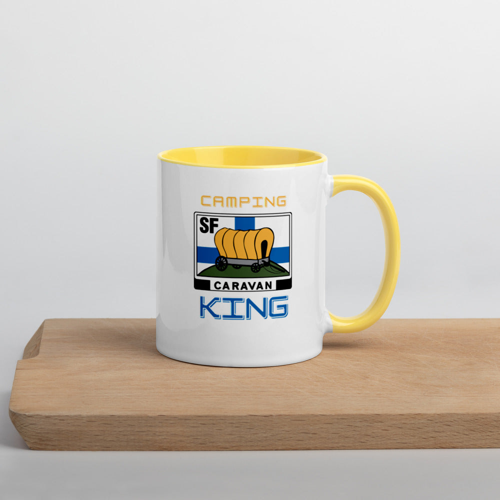 Kahvi- tai teekuppi "Camping King" SF-Caravan logolla, sisältä värillinen